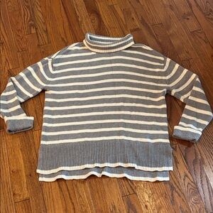 Lucky Brand Striped Cowl Neck Sweater in Gray and Cream